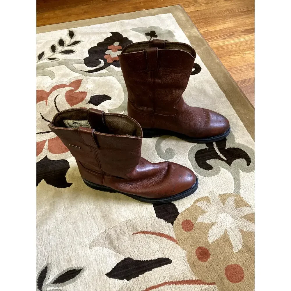 Justin Brown Leather Work Boots w/Safety Toe - Men's Size 12W/EUR 46